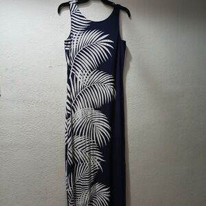 Tommy Bahama Dark Blue and White Leaf Maxi Dress